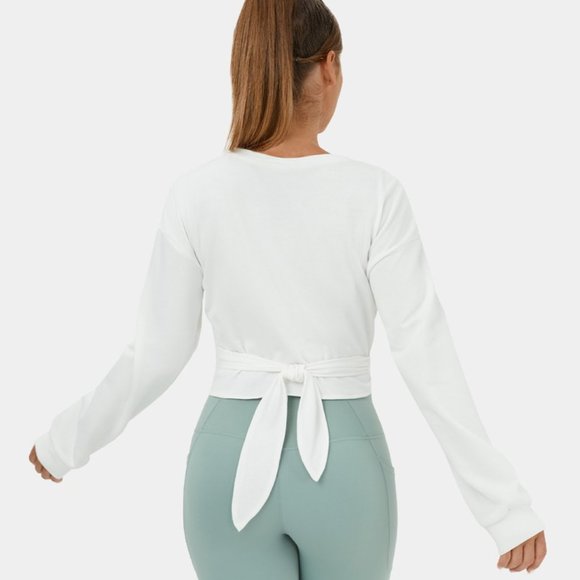 Halara Dropped Shoulder Tie Back Cropped Casual Sports Sweatshirt - Picture 3 of 4